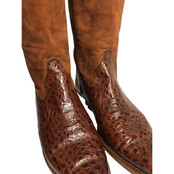 Vintage Armando Pollini cowgirl reptile & suede leather brown boots size 6 (37) - Picture 3 of 12